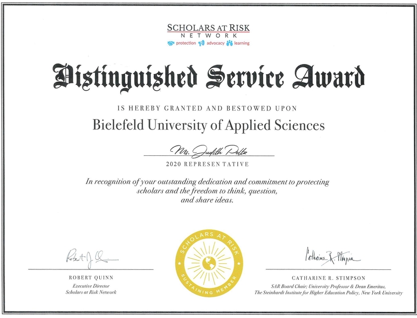 Scholars at Risk Distinguished Service Award für die FH Bielefeld