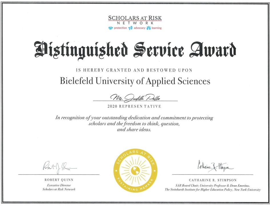 Scholars at Risk Distinguished Service Award für die FH Bielefeld
